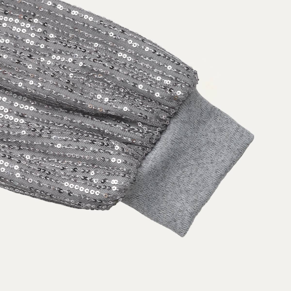 Grå Skinnende grå paillet rundhalset langærmet strikket minikjole for engroshandel på Faire3