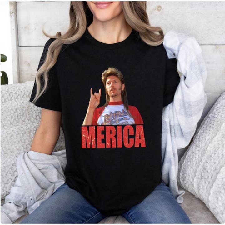 Black Joe Dirt Merica July 4th Shirt, Joe Dirt Merica T-shirt, Fun for wholesale on Faire