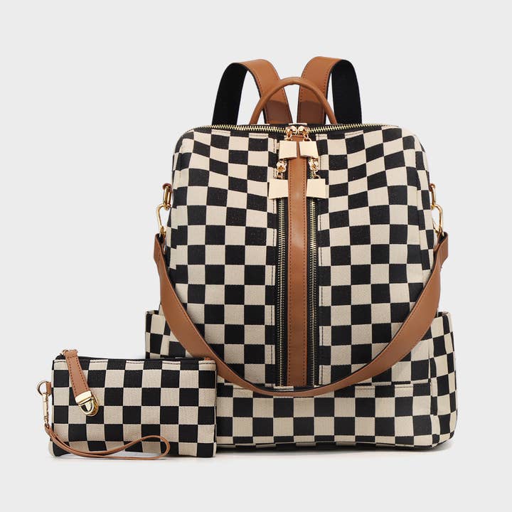 Canvas Checkerboard Backpack With Pouch for wholesale by MKS America