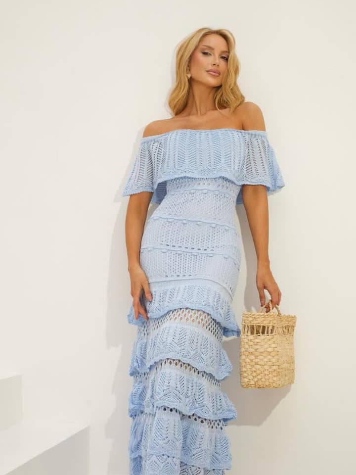 Sky Blue Knit Dress for wholesale by Madmoizelle Closet