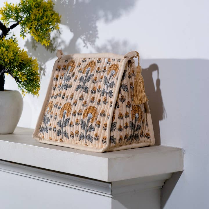 House of cotton – wholesale Make-up/cosmetic bag – Quilted Makeup Bag with Tassel – Wash Bag for Travel & Toiletries | Boho Floral Cosmetic Pouch | Natural3
