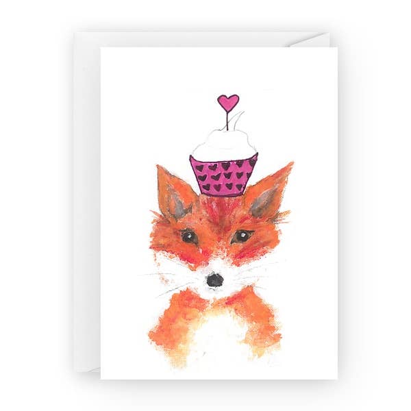 claire jordan designs - Wholesale Valentine's Day Card - Fox Cupcake | Valentines Day Greeting Card | Blank