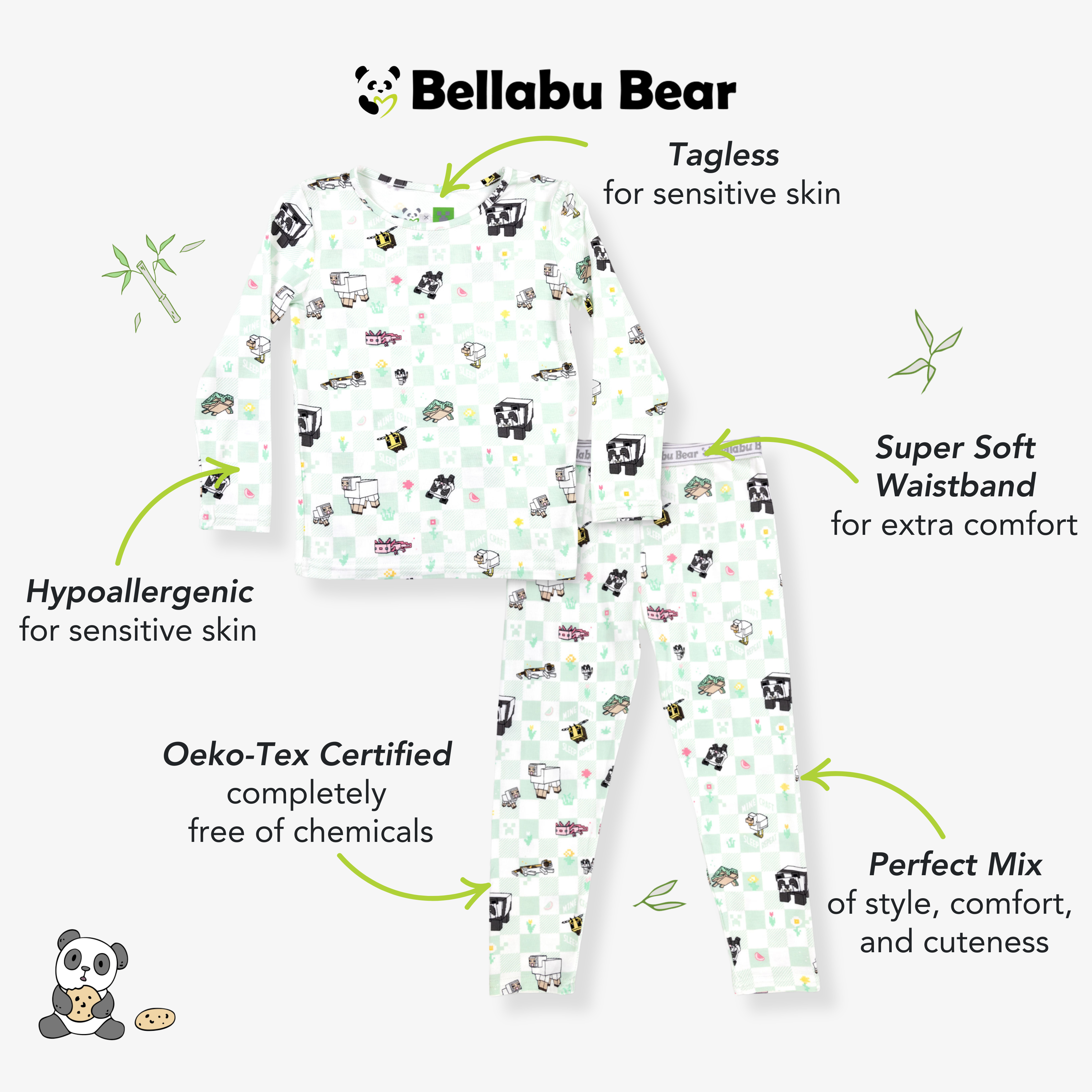Bellabu Bear - Wholesale Sleepwear Set - Kids - Minecraft Sleep Repeat Bamboo Kids Pajamas5