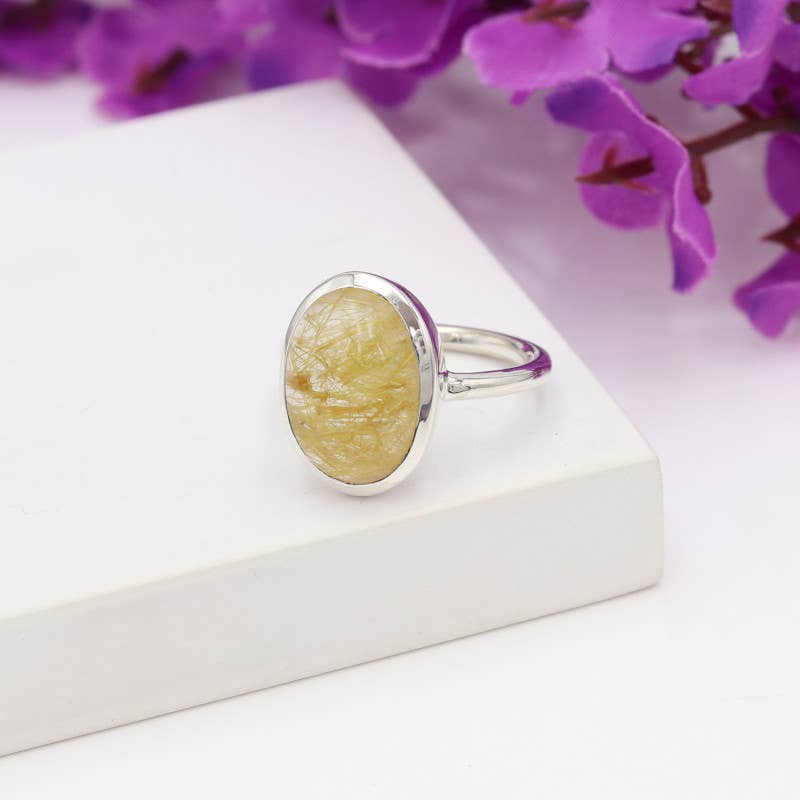 Jay Jools - Wholesale Cocktail/Statement Ring - Rutilated Quartz Ring: 925 Silver Handmade Gemstone Jewelry1