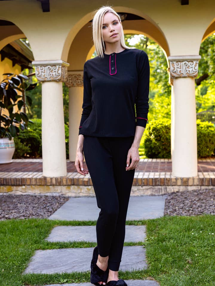 Ribbed Pajamas with Pink Piping for wholesale by Ellwi Design