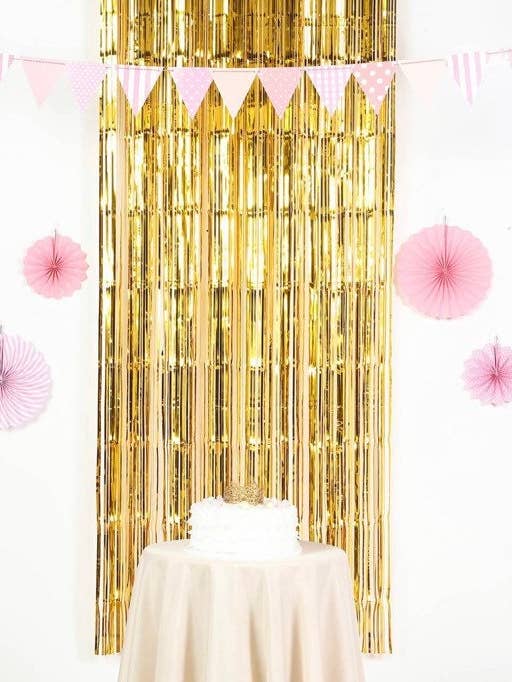 Cortinas de Flecos Dorados Una Cortina de Papel Aluminio Dorado de 8 x 3 Pies para venta al por mayor de Hullaballoons