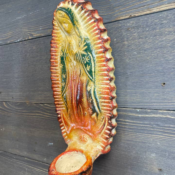 My Amigos Imports - Wholesale Sconce - Virgen de Guadalupe Clay Wall Plaque-ER-Rustic-5x17 inch-NEW2