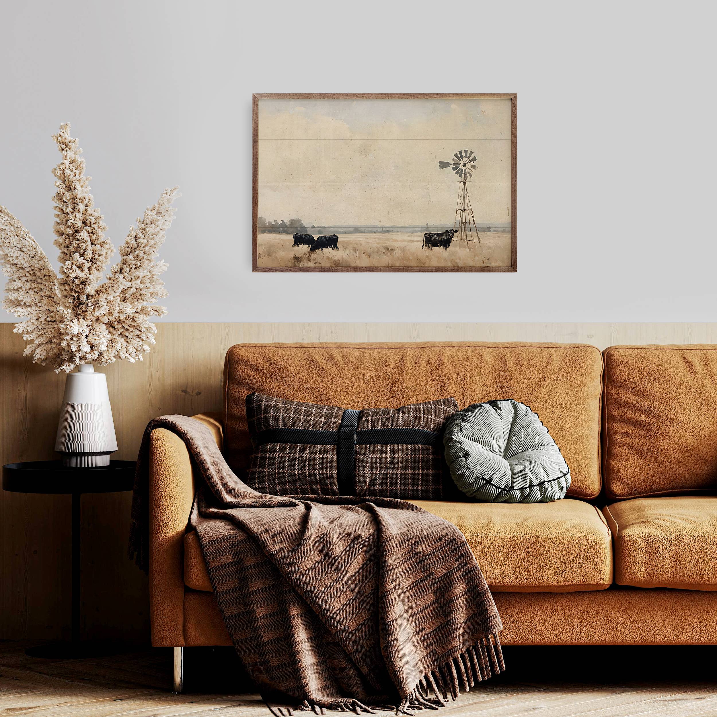 Kendrick Home - Wholesale Wood Wall Art - Black Cattle With Windmill2