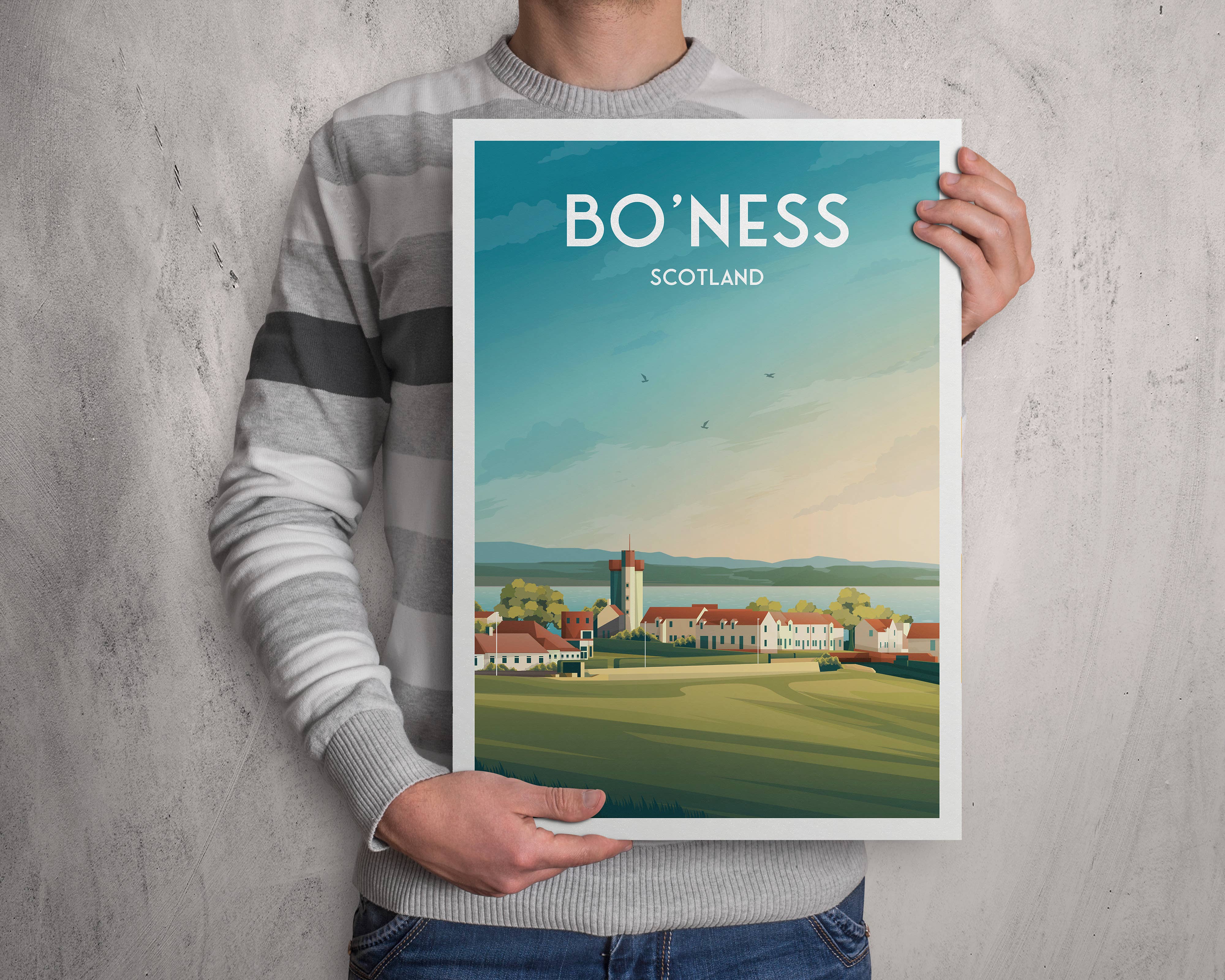 Printagonist - Wholesale Art Print - Bo'Ness Print, Scotland Travel Poster, Borrowstounness Illus4