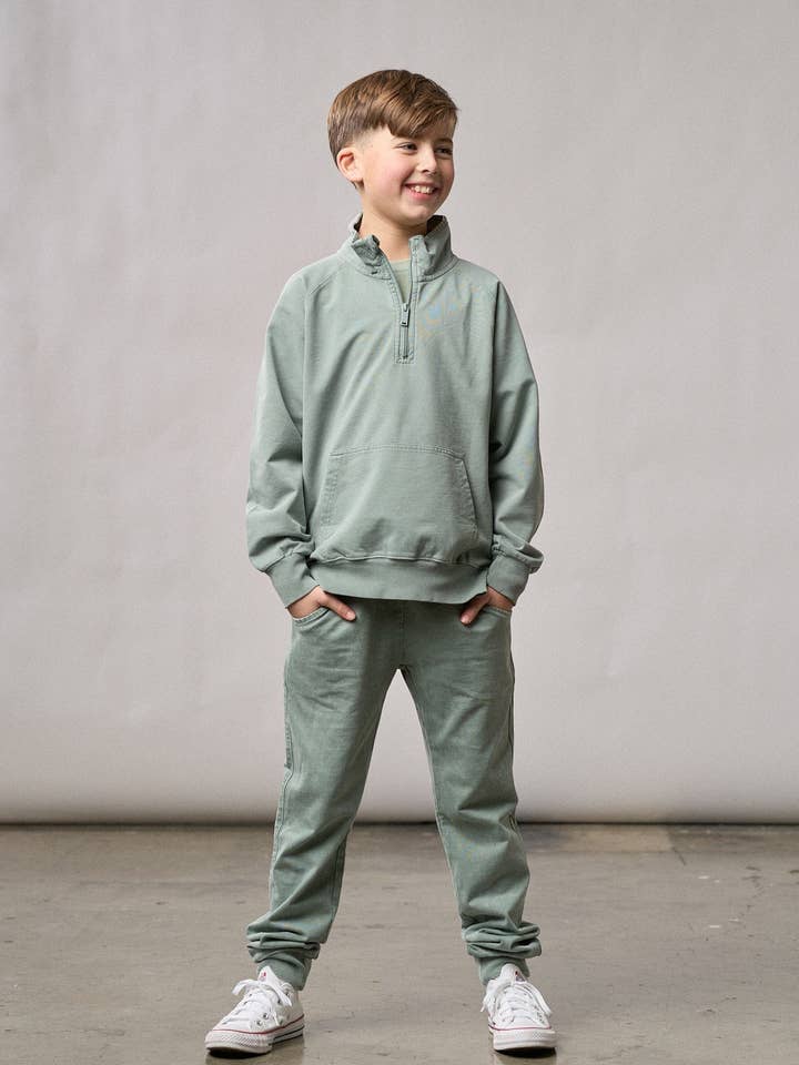Little Bipsy - Wholesale Sweatshirt - Kids - Quarter Zip Pullover - Basil Wash