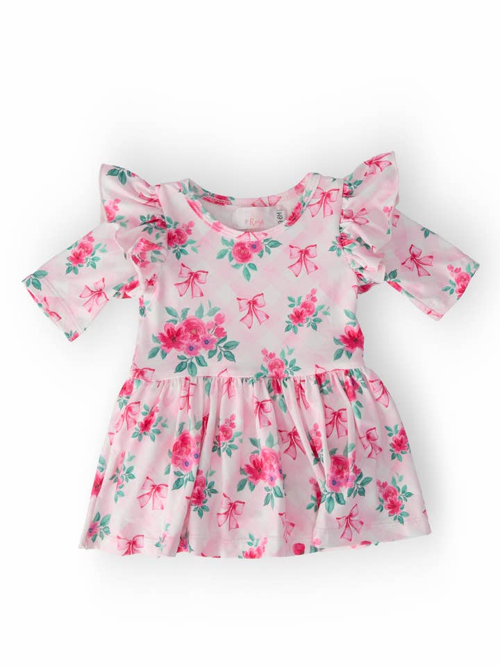 Gingham Bows 3/4 Sleeve Flutter Twirl Bodysuit for wholesale by Mila & Rose