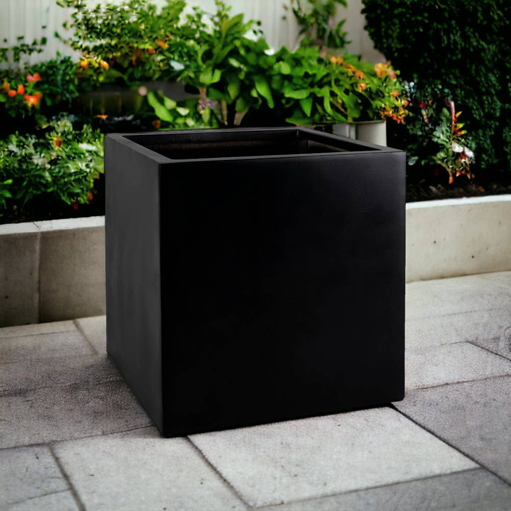 Vasesource - Wholesale Planter Box - Black Cube Fiberglass Planter (CUBE16BL)1