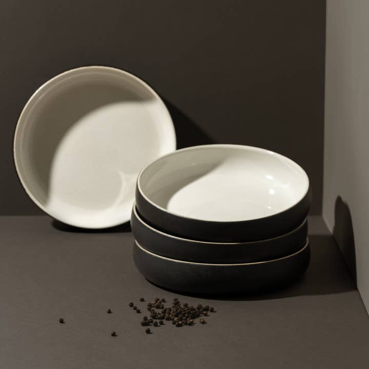 GHARYAN Stoneware & Olive Wood Tableware | Ships from USA - Wholesale Salad Plate - Handmade Stoneware Pasta/Salad Plate | Edan 7.9"22