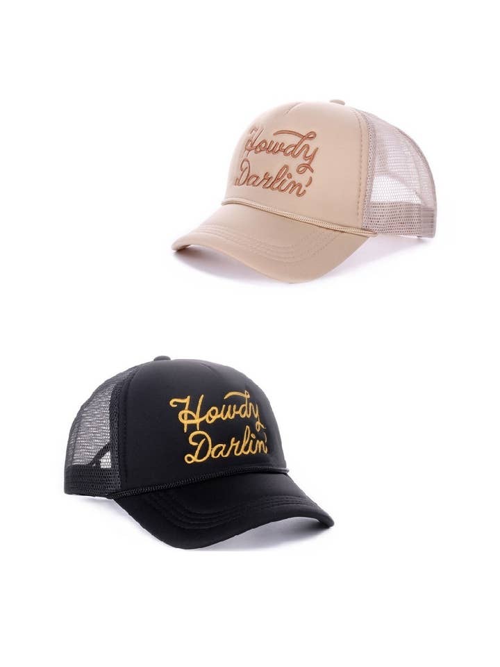 Red Howdy Darlin Mesh Trucker Cap for wholesale on Faire