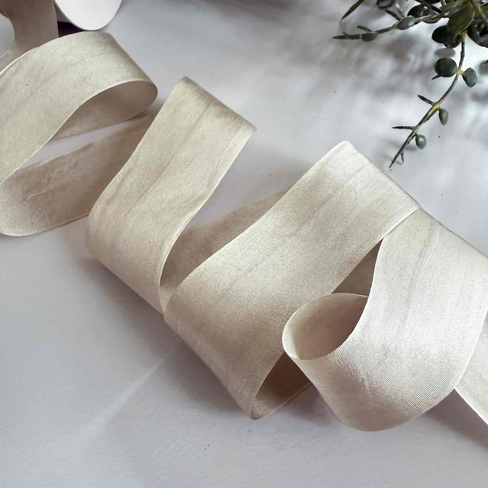 The Natural Paper Company - Wholesale Ribbon - Gift Wrapping - Silk Closed Edge Ribbon in Putty | Beige Silk Ribbon2