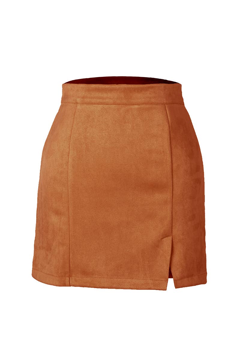 Lily Clothing - Wholesale Skirt - Women's - Suede wrap hip high waist zipper A-line solid color skirt1