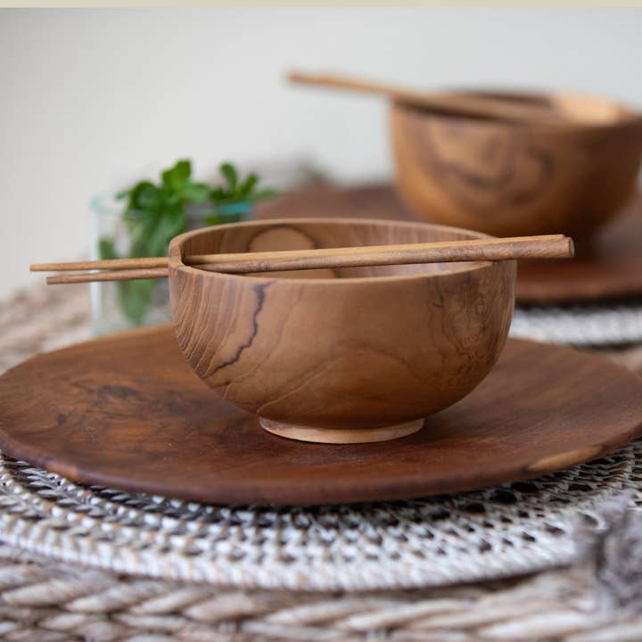 Handmade Teak Ramen Bowl & Chopsticks Set for wholesale by Jak Jak Home