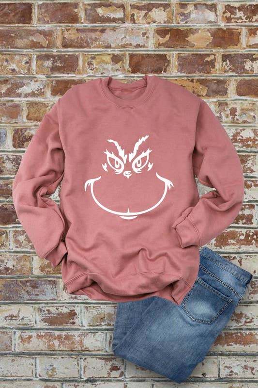 Top Avenue - Wholesale Graphic Sweatshirt - Women's - Grinch Face, Christmas, Unisex Crewneck Fleece Sweatshirts3