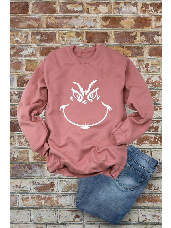 Top Avenue - Wholesale Graphic Sweatshirt - Women's - Grinch Face, Christmas, Unisex Crewneck Fleece Sweatshirts3