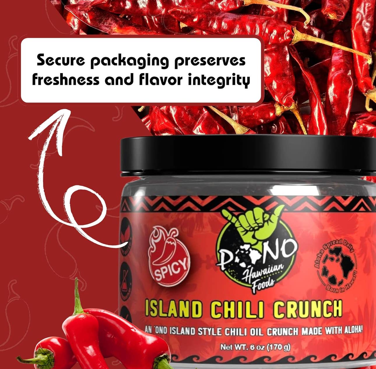 Pono Hawaiian Foods Co - Wholesale Chili Paste - Premium Island Chili Crunch - (SPICY) 6oz -6 pc case5