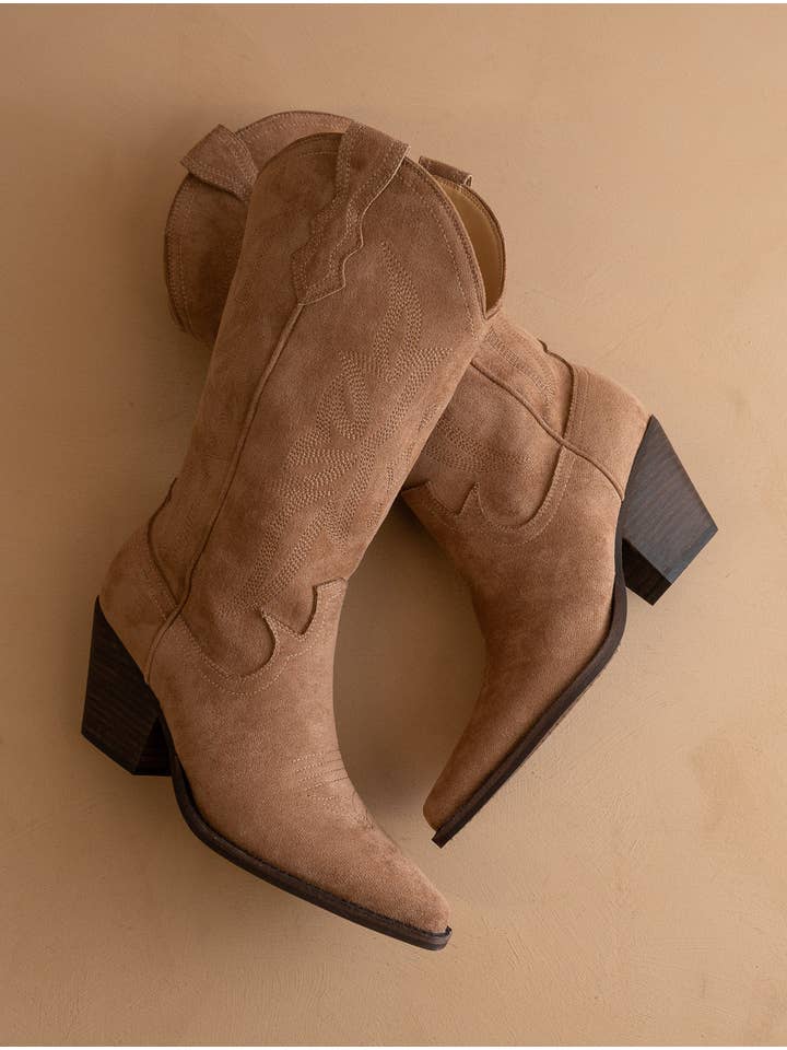 The Sahara | Latte Suede Western Cowboy Boot for wholesale on Faire3