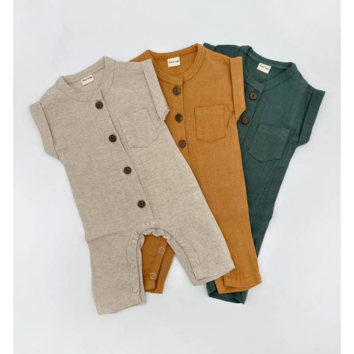 OLIVE & CRADLE - Vente Barboteuse – bébé - Mélange de coton et lin Sami Jumper