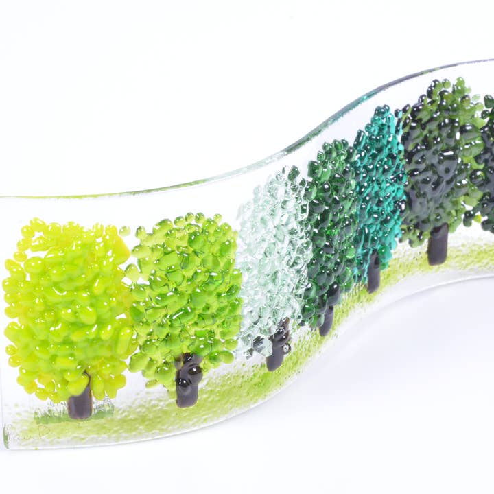 Pam Peters Designs – wholesale Decorative tabletop object – Fused Glass Green Trees Wave