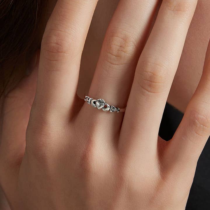 Ashlen - Wholesale Band/Stacked Ring - CELTIC CLADDAGH SILVER RING (ADJUSTABLE)2