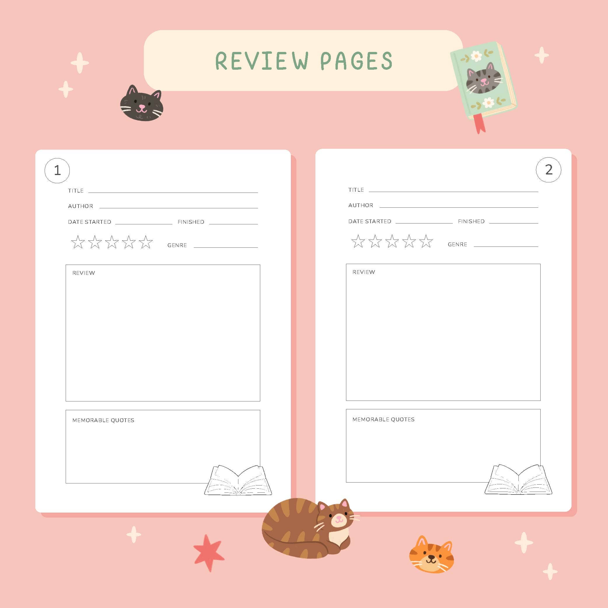 Hopscotch Paper Co. - Wholesale Journal/Diary - Reading Journal Cats – 50 Page Book Review Notebook9