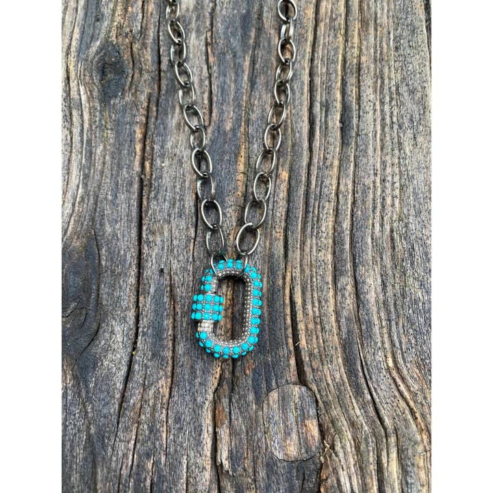Sterling Silver Link Necklace with Turquoise Carabiner for wholesale by ILISSA MICHELE JEWELRY