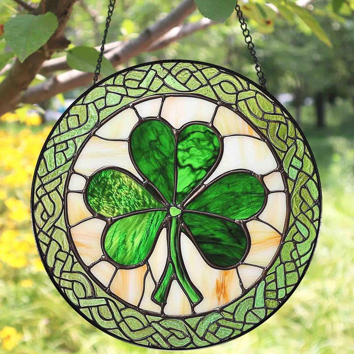 Shamrock Glass Suncatcher, St Patrick's Day Decoration for wholesale by TMLECOM LTD