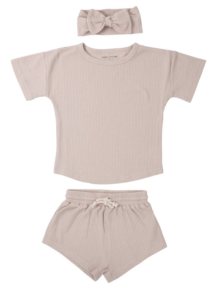 Three Little Tots - Wholesale Top & Short Set - Kids - Tan Summer Waffle Toddler Top & Bottom Set