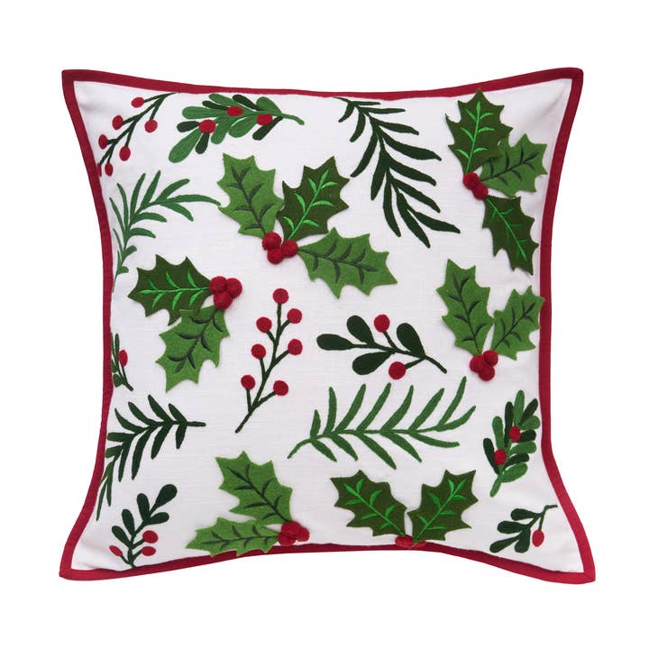 Christmas Holly Sprig Berry Throw Pillow for wholesale by C&F Home