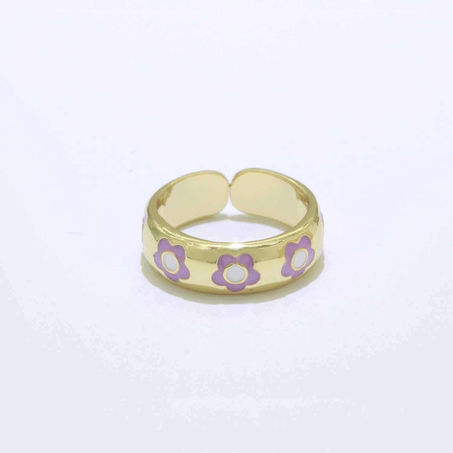 Aim Eternal - Wholesale Band/Stacked Ring - Gold Daisy Enamel Open Adjustable Ring Stackable Midi Ring12