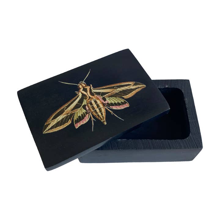 Madison Bay Co. - Historical Home Decor Reproductions - Wholesale Jewellery box/organiser - Sphinx Moth Black Soapstone Trinket-Jewelry Box, 3"2