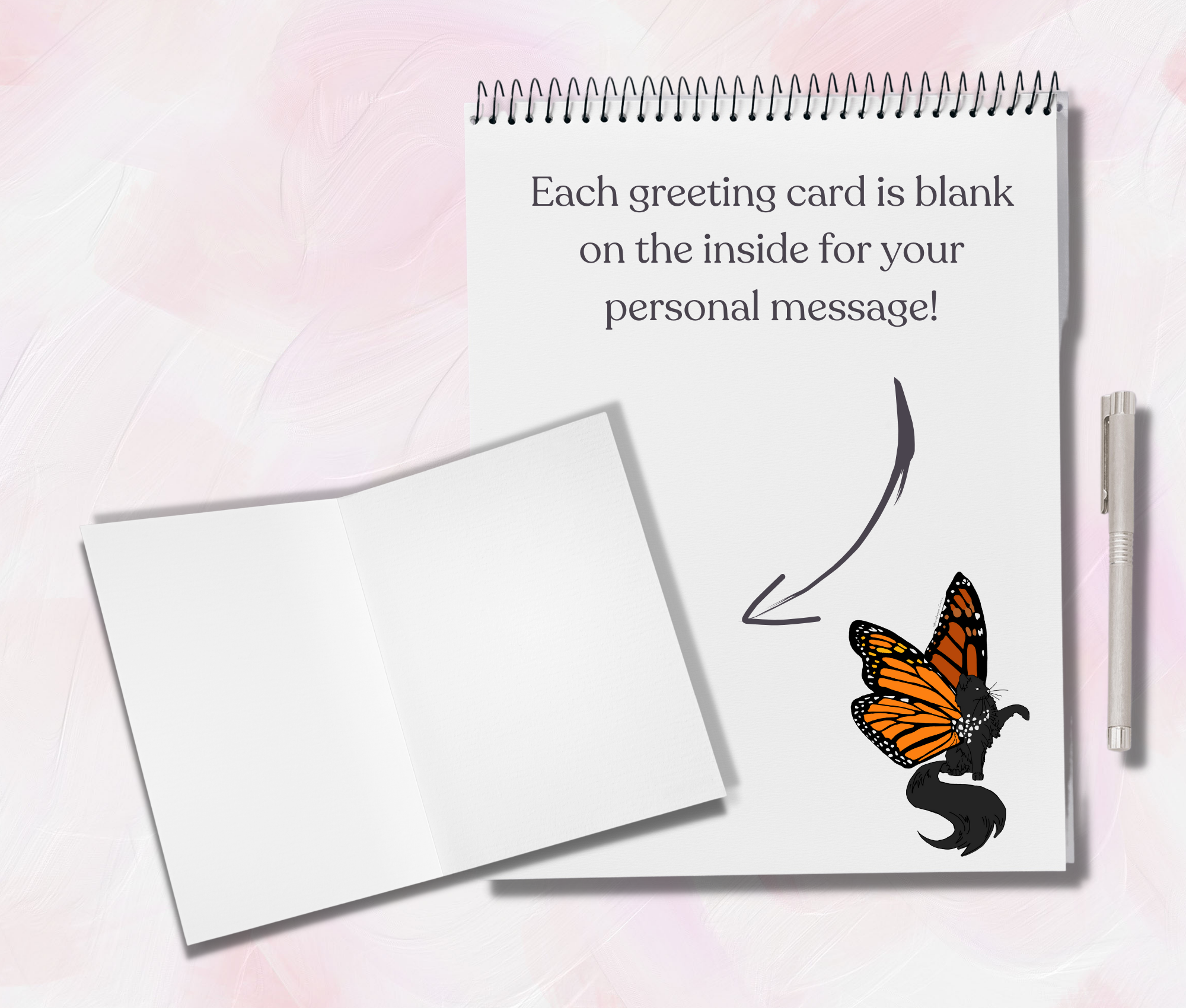 Kristin Bergene Creative LLC - Wholesale Season's Greetings Card - Monarch Kitten Greeting Cards | Blank Inside, 5.5” x 4”3