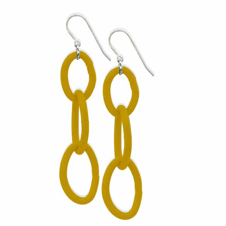 Designer CHAIN earrings, arthouse fashion, modern Yellow for wholesale by Frank Ideas