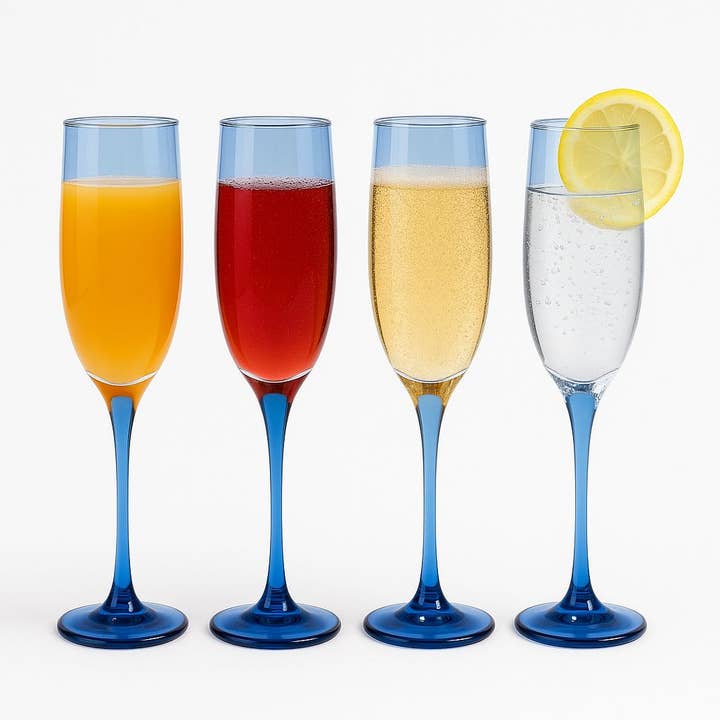 Epure Glassware – Superior Blue 6.5oz Champagne Flutes Glasses Set of 4 for wholesale by Krediz