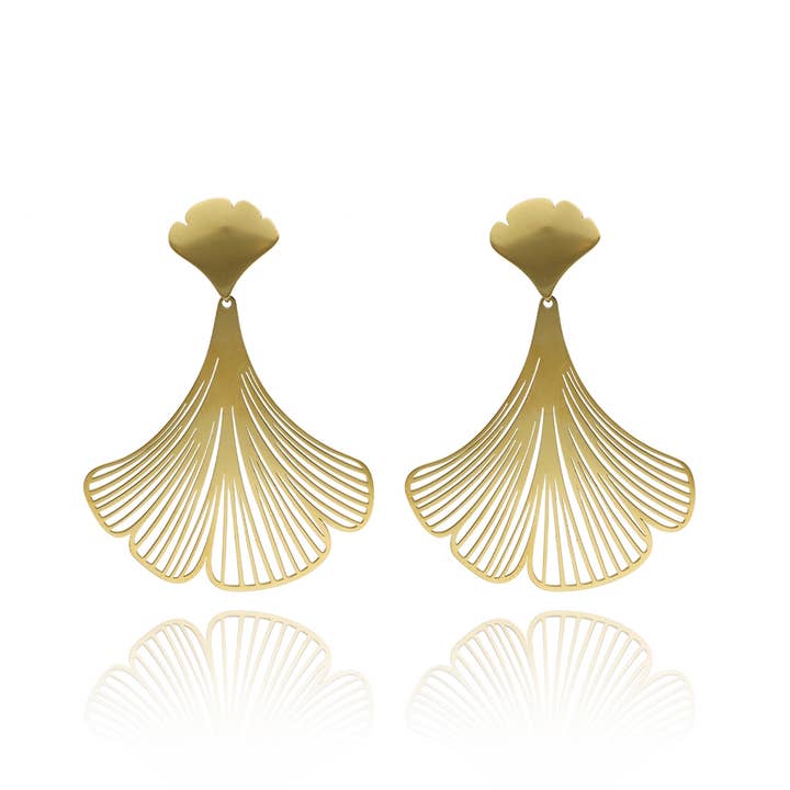 IngrossoFashion by INCI SRL - Wholesale Dangle Earrings - Gingko Inlaid Gold Stainless Steel Earrings