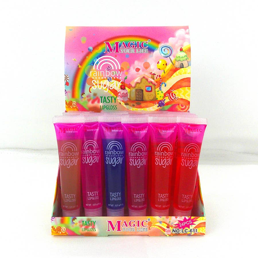 Wholesale 24pcs Lip Gloss Cute Magic Rainbow Sugar Tasty MoisturizingFruit  Vitamin Lip Oil Kawaii Girls Students Lips Care Bulk