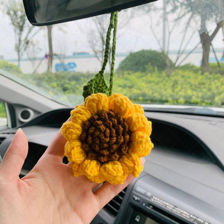 TOMOPOD LLC - Wholesale Car Decorative Charm - Unisex - Crochet Sunflower Car Mirror Hanging Charm, Car Accessories8