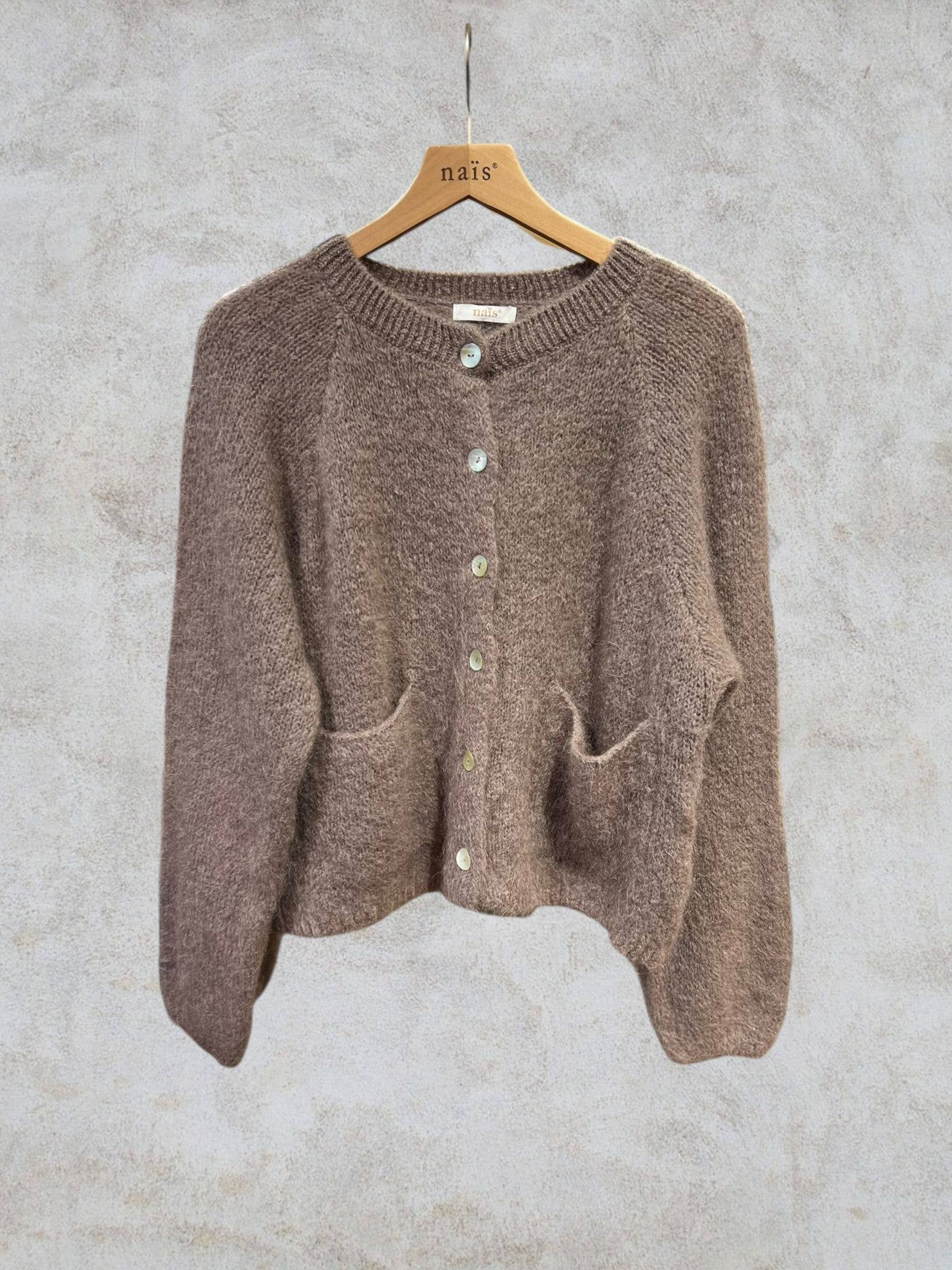 NAÏS PARIS – Cardigan - Mulher por atacado – Cardigan de gola redonda com mangas longas em kid mohair e lã18