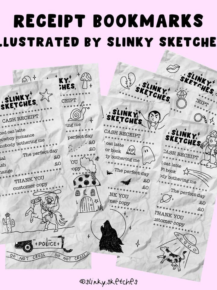 Receipt Genre Bookmark / Junk Bookmark for wholesale by Slinky Sketches