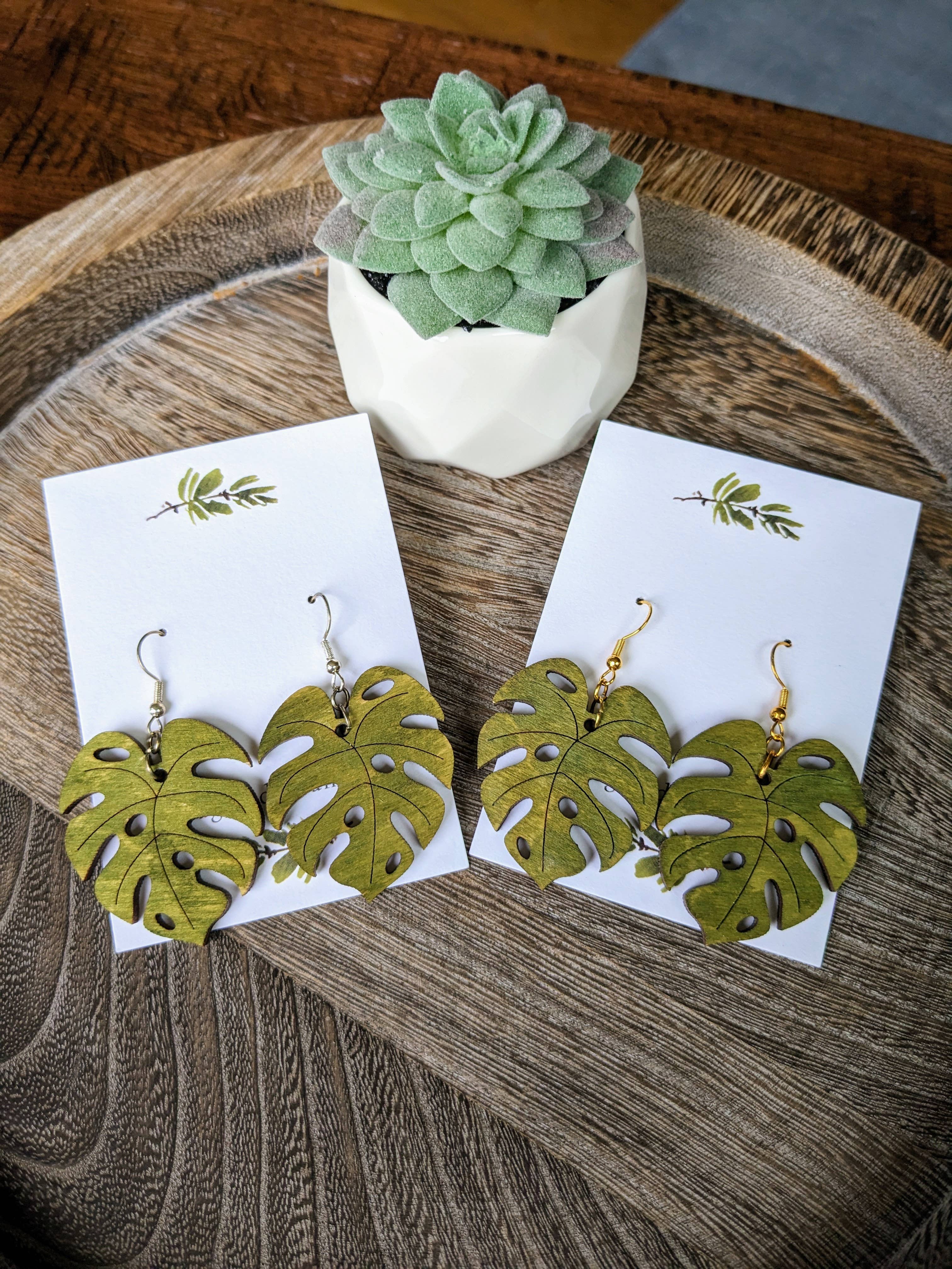Stag and Branch - Wholesale Dangle Earrings - Monstera Wood Earrings | Monstera Deliciosa Dangle Earrings4