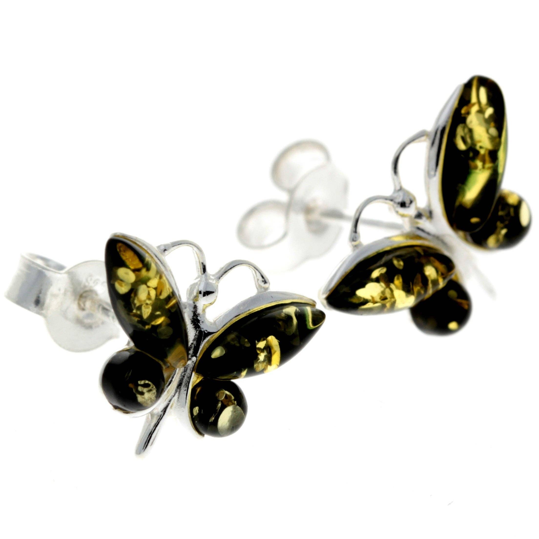 SilverAmber Jewellery - Wholesale Stud/Post Earrings - 925 Sterling Silver & Baltic Amber Butterfly Studs Earrings - 84947