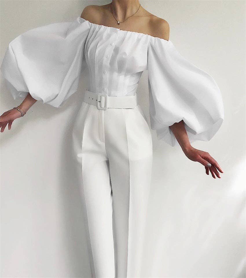 Marayn - Wholesale Blouse - Women's - French Chic Spring Blouse Shoulder Cut Lantern Sleeve18