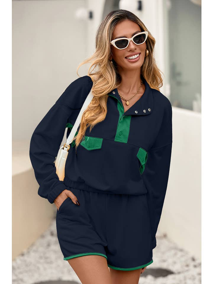 Little Daisy Closet - Wholesale Lounge Set - Women's - LDC Colorblock Half Button Pullover and Shorts 2pcs Outfit10