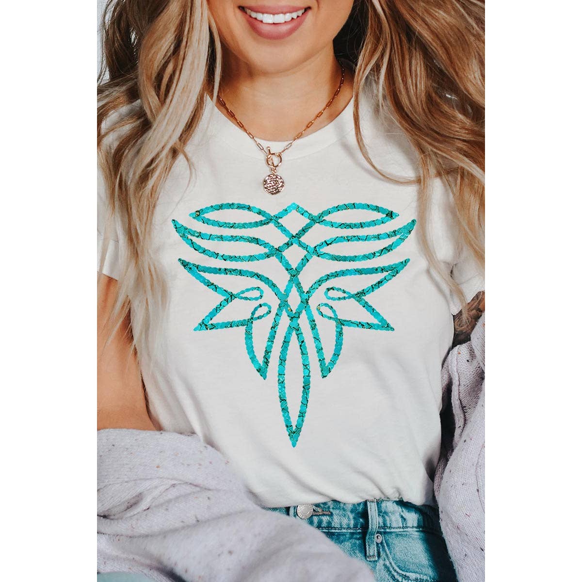 COLORBEAR - Vente T-shirt à imprimés – femme - T-shirts graphiques turquoises au point de botte - Mélange chiné noir16