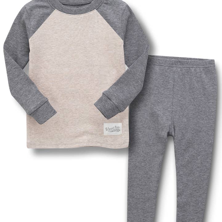 New Melange raglan Beige&Charcoal Long Sleeve PJs for wholesale by Vaenait Baby