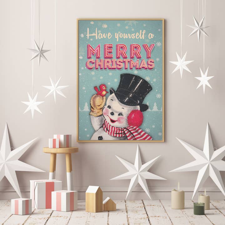 Salty Alyce - Wholesale Christmas Wall Art - Merry Christmas-Vintage Frosty the Snowman Print